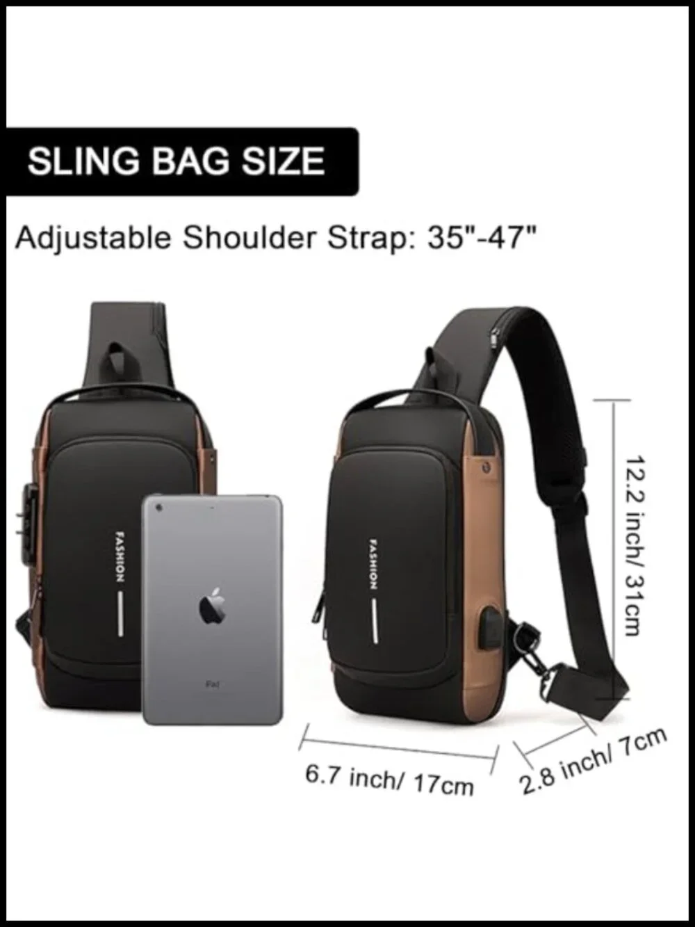 Men's Anti-Theft Sling Bag USB Charging Waterproof PU Leather Crossbody Backpack